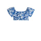 KOTON Crop Bluz Kolsuz Açık Omuz Fırfırlı Çiçek Desenli Pamuklu