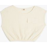 Koton Crop Bluz Kolsuz Dokulu Beli Lastikli - Ekru - 7 - 8 Yaş