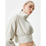 Koton Crop Bomber Ceket Fermuarlı Dik Yaka - Gri - 36