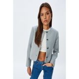 Koton Crop Ceket Yakasız Düğmeli Slim Fit Uzun Kollu - Mavi - 36