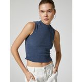 Koton Crop Dik Yaka Atlet Slim Fit Viskoz Kumaş Karışımlı - Mavi