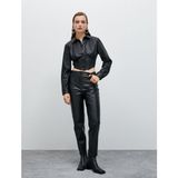 Koton Crop Gömlek Deri Görünümlü Korse Detaylı - 42 - Siyah