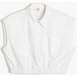 Koton Crop Gömlek Kolsuz Beli Lastikli Cepli Düğmeli - 34 - Beyaz