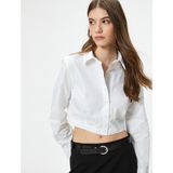 Koton Crop Gömlek Uzun Kollu Slim Fit Klasik Yaka Pamuklu - 38 - Beyaz
