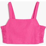 Koton Crop Keten Bluz Askılı Arkası Pencere Detaylı Gipeli - Pembe - 11 - 12 Yaş