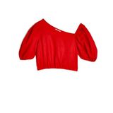 Koton Crop Keten Bluz Balon Kollu Asimetrik Yaka