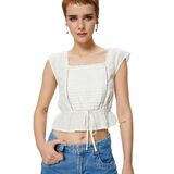 Koton Crop Kolsuz Bluz İşlemeli Bağlama Detaylı Pamuklu