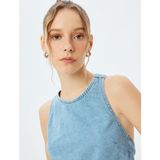 Koton Crop Kolsuz Sırt Detaylı Bisiklet Yaka Denim Atlet - Mavi
