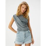 Koton Crop Kolsuz Tişört Drape Detaylı Yuvarlak Yaka Pamuklu - XS - Siyah
