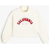 Koton Crop Oversize Kolej Sweatshirt Kız Çocuk Dik Yaka Şardonlu Uzun Kol Düz Renk - Ekru - 5 - 6 Yaş
