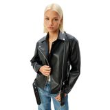 Koton Crop Oversize Suni Deri Biker Ceket Fermuarlı Cepli Kemer Detaylı