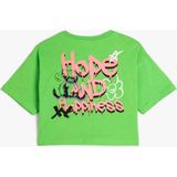Koton Crop Oversize Tişört Arkası Baskılı Kısa Kollu Bisiklet Yaka Pamuklu - 11 - 12 Yaş - Yeşil