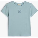 Koton Crop Tişört Kısa Kollu Ribanalı Bisiklet Yaka Pamuklu - Mavi - 5 - 6 Yaş