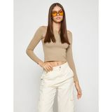 Koton Crop Triko Kazak Kayık Yaka Uzun Kollu - S - Bej