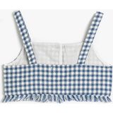 Koton Crop Üst Askılı Tüvid Çiçek Düğme Detaylı - 11 - 12 Yaş - Mavi