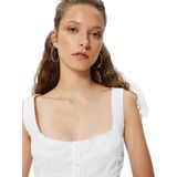 Koton Crop Üst Kolsuz Dokulu Düğmeli Dantel Detaylı Slim Fit