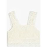 Koton Dantel Detaylı Kare Yaka Askılı Crop Bluz - Ekru - 6 - 7 Yaş