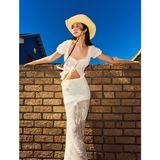 Koton Dantel Detaylı Kısa Balon Kollu Bağlamalı Fiyonklu Crop Bluz - Ekru - 34