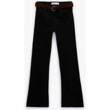 Koton Dar Kesim Kemerli Düğmeli Ispanyol Paça Denim Pantolon - Flare Jeans - Siyah - Slim Fit - 25 / 32