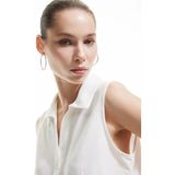 Koton Dar Kesim Keten Karışımlı Düğmeli Kolsuz Crop Gömlek - Beyaz - 36