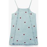 Koton Denim Jile Elbise 3 - 4 Yaş Kız Çocuklar İçin Kare Yaka ve Kalp Deseniyle Şık Stil - Mavi