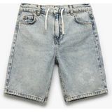 Koton Denim Şort Beli Bağlamalı Düğmeli Cepli Erkek Çocuk Mavi Desensiz Pamuklu Rahat Fit - 5 - 6 Yaş