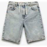 Koton Denim Şort Beli Bağlamalı Düğmeli Cepli Mavi Erkek Çocuk Pamuklu Rahat Fit - 6 - 7 Yaş
