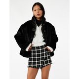 Koton Dik Yaka Kaban Peluş Biye Detaylı Düğmeli Uzun Kollu - Siyah - 36