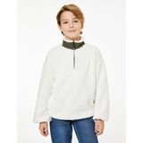 Koton Dik Yaka Uzun Kollu Yarım Fermuarlı Peluş Sweatshirt Ekru Renk Erkek Çocuk İçin Rahat Tasarım - 6 - 7 Yaş