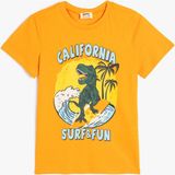 Koton Dinozor Baskılı Kısa Kollu Pamuklu T-Shirt Erkek Çocuk için Turuncu Regular Fit - 9 - 10 Yaş