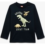Koton Dinozor Baskılı Uzun Kollu Pamuklu Tişört Erkek Çocuk Günlük Stil Regular Fit 12 - 18 Ay - Lacivert