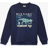 Koton Dinozor Baskılı Uzun Kollu Sweatshirt Lacivert Erkek Çocuk İçin Şardonlu Konforlu Tasarım - 11 - 12 Yaş