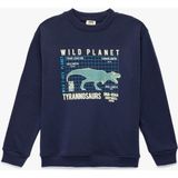 Koton Dinozor Baskılı Uzun Kollu Sweatshirt Lacivert Renkli Erkek Çocuklar İçin Şardonlu Konfor - 9 - 10 Yaş