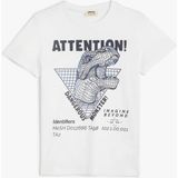 Koton Dinozorlu Kısa Kollu Tişört Pamuklu Erkek Çocuk 7 - 8 Yaş Bisiklet Yaka - Beyaz