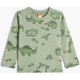 Koton Dinozorlu Uzun Kollu Pamuklu T-Shirt Erkek Çocuk Günlük Truvakar Kol - Yeşil - 3 - 4 Yaş
