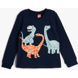 Koton Dinozorlu Uzun Kollu Pamuklu Tişört Erkek Çocuk İçin Lacivert Bisiklet Yaka - 9 - 12 Ay