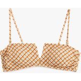 Koton Dokulu Ekose Straplez Bandeau Bikini Üstü - 40 - Ekru