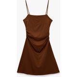 Koton Drape Detaylı Ince Askılı Mini Bodycon Elbise - Kahve