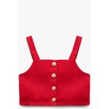 Koton Düğme Detaylı Pamuklu Kare Yaka Askılı Crop Bluz - Kırmızı - 6 - 7 Yaş