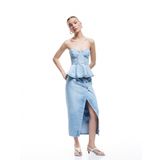 Koton Düğme Detaylı Yırtmaçlı Normal Bel Slim Fit Midi Denim Kalem Etek
