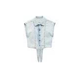Koton Düğme Kapamalı Bağlama Detaylı Pamuklu Crop Denim Gömlek
