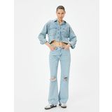 KOTON Düz Paça Yırtık Kot Pantolon Cepli - Eve Straight Jeans