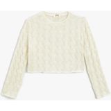 Koton Ekru Crop Sweatshirt Uzun Kollu Kız Çocuk Bisiklet Yaka Düz Desenli - 13 - 14 Yaş