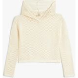 Koton Ekru Kapşonlu Sweatshirt Kız Çocuk İçin File Detaylı Uzun Kollu Rahat Fit - 7 - 8 Yaş