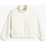 Koton Ekru Renkli Kız Çocuk Sweatshirt Dik Yaka Yarım Fermuarlı Uzun Kollu Beli Lastikli - 5 - 6 Yaş