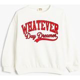Koton Ekru Renkli Kız Çocuk Sweatshirt Uzun Kollu Slogan Baskılı Pamuklu Tasarım - 4 - 5 Yaş