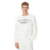 KOTON Erkek 4WAM70163MK Bisiklet Yaka Uzun Kollu Slogan Baskılı Sweatshirt, Beyaz (000), S