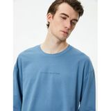 KOTON Erkek 4WAM70246MK Kapüşonlu Uzun Kollu Slogan Baskılı Sweatshirt, Mavi (604), L
