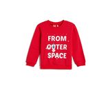 KOTON Erkek Bebek 4WMB10066TK Bisiklet Yaka Uzun Kollu Slogan Baskılı Sweatshirt, Kırmızı (420), 6/9 Ay