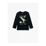 Koton Erkek Bebek Dinozor Baskılı Uzun Kollu Bisiklet Yaka Pamuklu T-shirt